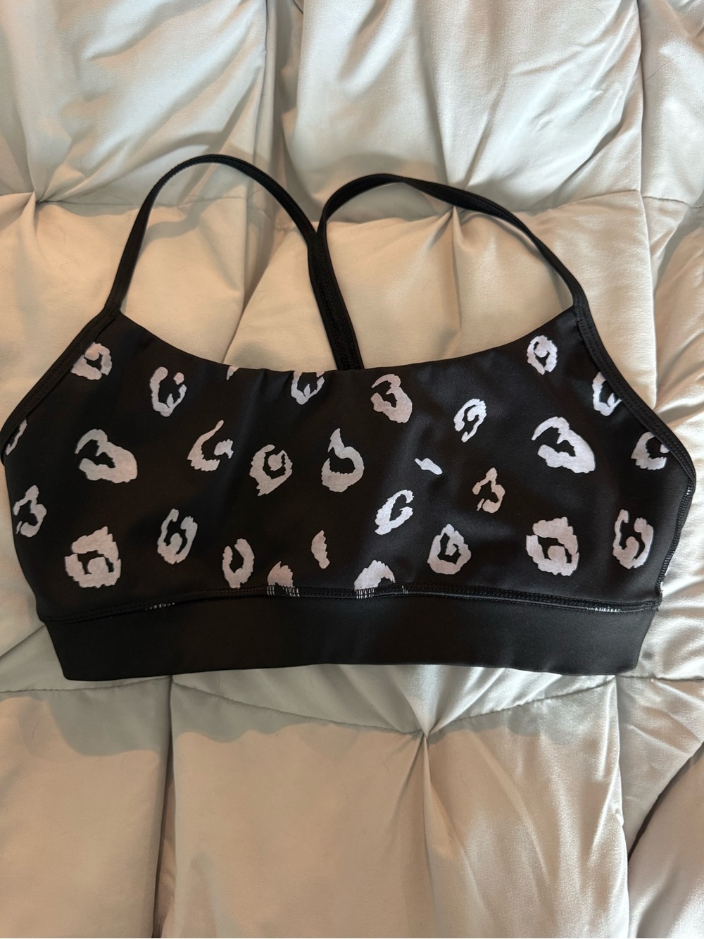CHRLDR Black Bralette with White Leopard Print